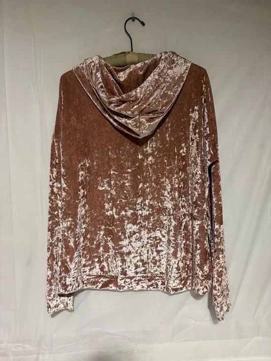 POL Crushed Velvet Zip Hoodie in Dusty Rose - Picture 6 of 13